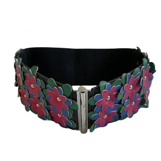 Ceinture vintage élastique boucle fleurs