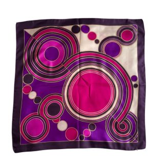 Foulard carré bandana soie ronds violet rose