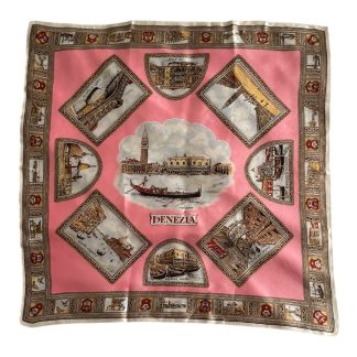 Foulard carré tourisme Italie Venise Venezia acétate soie artificielle vintage 50 60